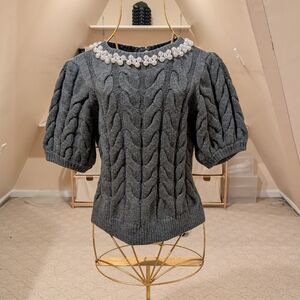 Endless Rose Cable Knit Sweater with Imitation Pearl Accents